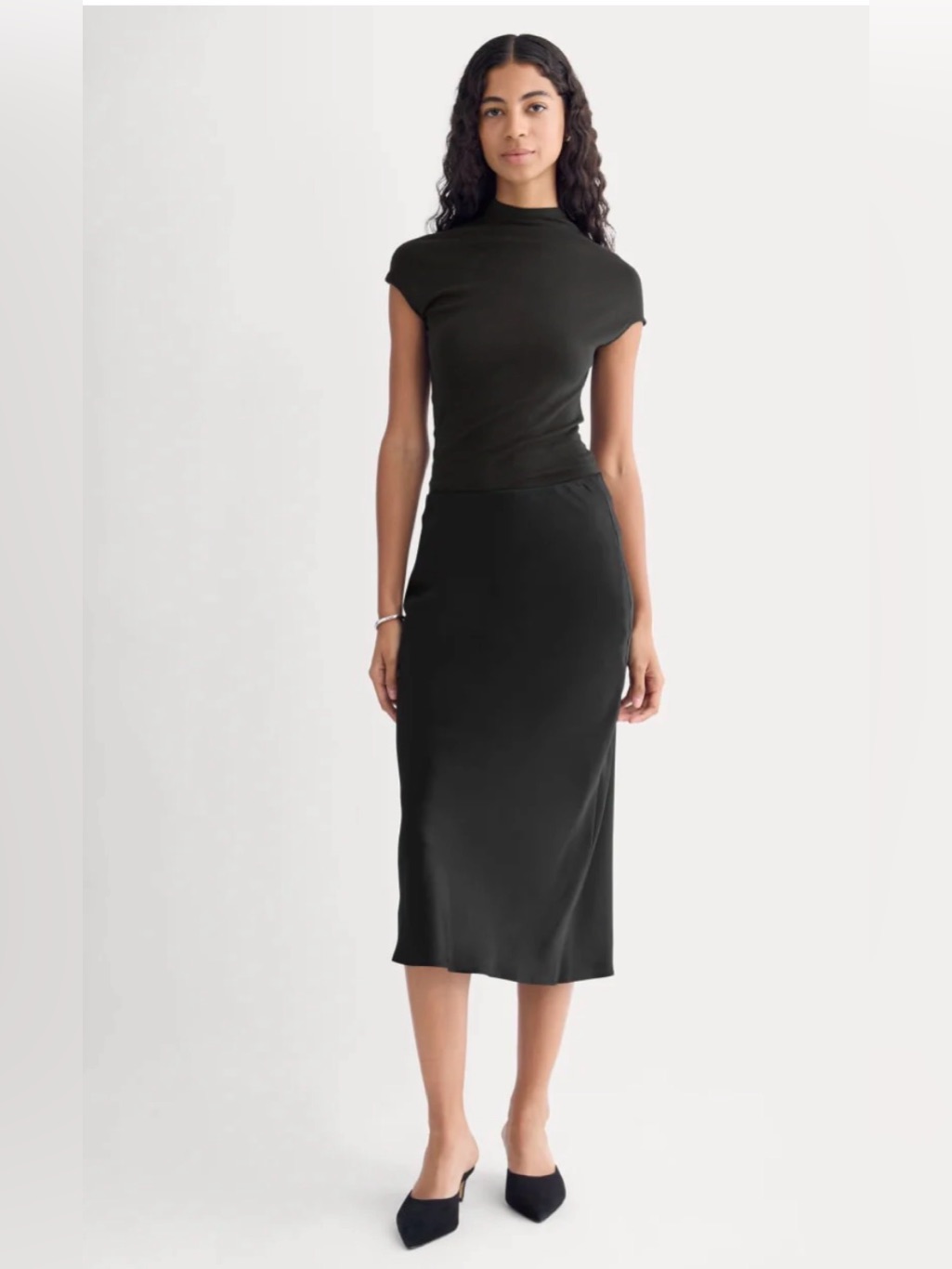 New Everlane Slip Skirt In Silk Charmeuse Black Size 4